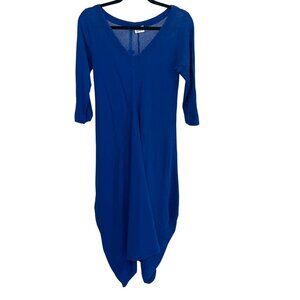 Oh My Gauze Blue Asymmetrical Hem Maxi Dress V-Neck Lagenlook - Size 1, S/M